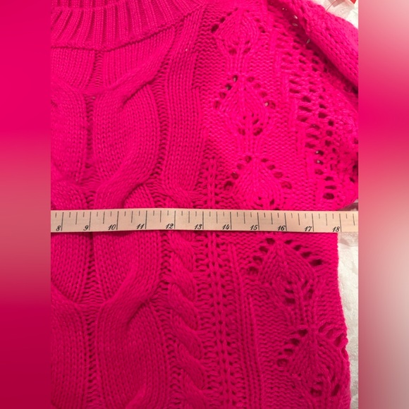 Kori America hot Pink Cable Knit Sweater balloon sleeves crew neck - Picture 7 of 9